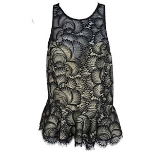 Bebe black/Cream‎  Lace Sleeveless Basic Tank Peplum Top